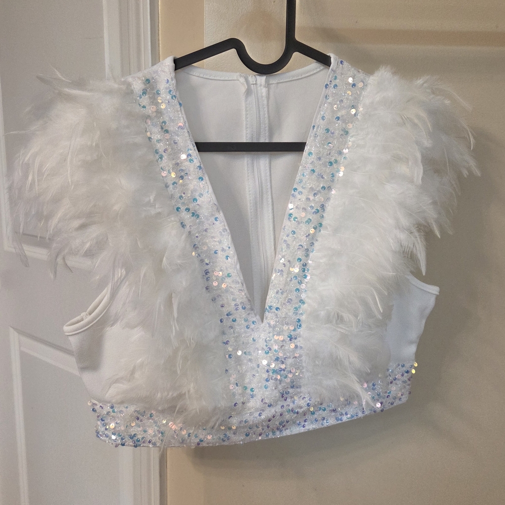 White Feather Sequin Crop Top